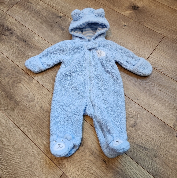 NB Cozy Blue Bear Hooded Kids One Piece - Picture 1 of 1